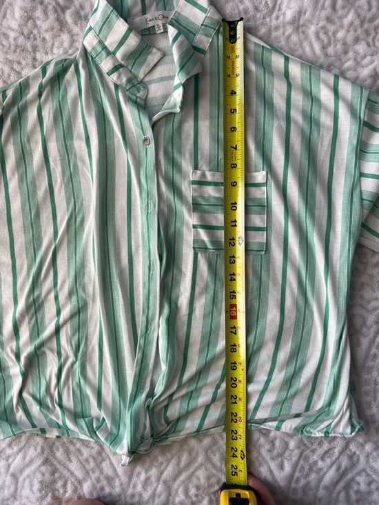 Eden & Olivia Green and White Summer Button Up Blouse Size XL - Picture 10 of 11